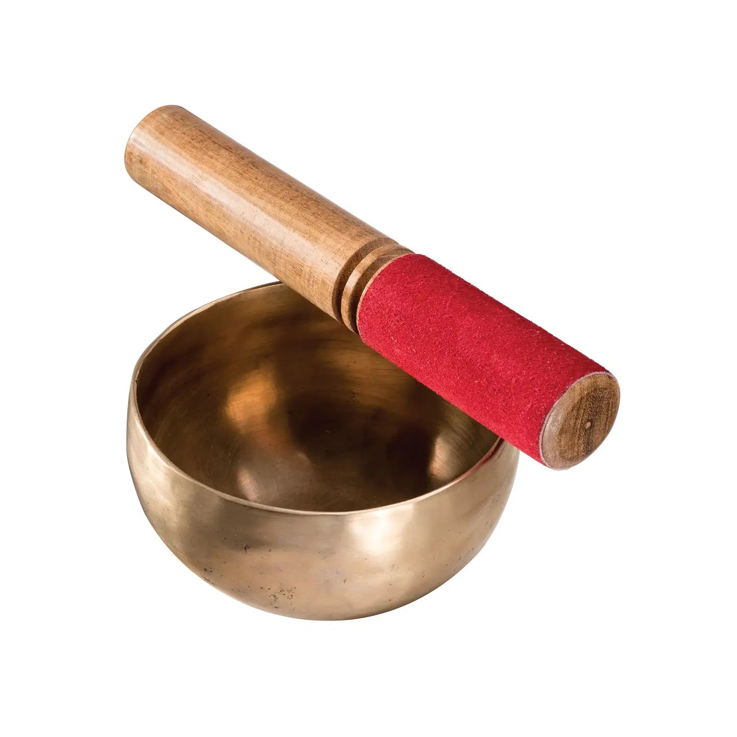 Bol chantant en bronze fait main avec baton en bois et feutrine rouge