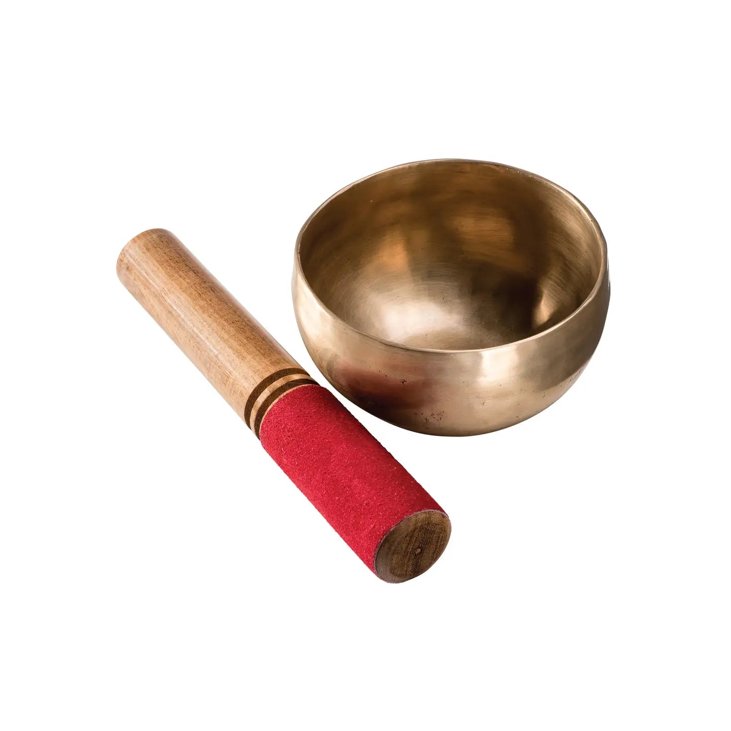 Bol chantant en bronze fait main avec baton en bois et feutrine rouge