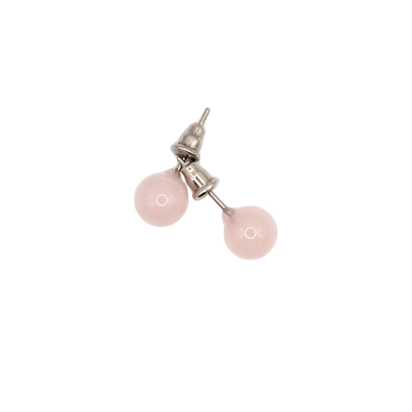 Boucles d'oreilles boule en quartz rose du Brésil.
