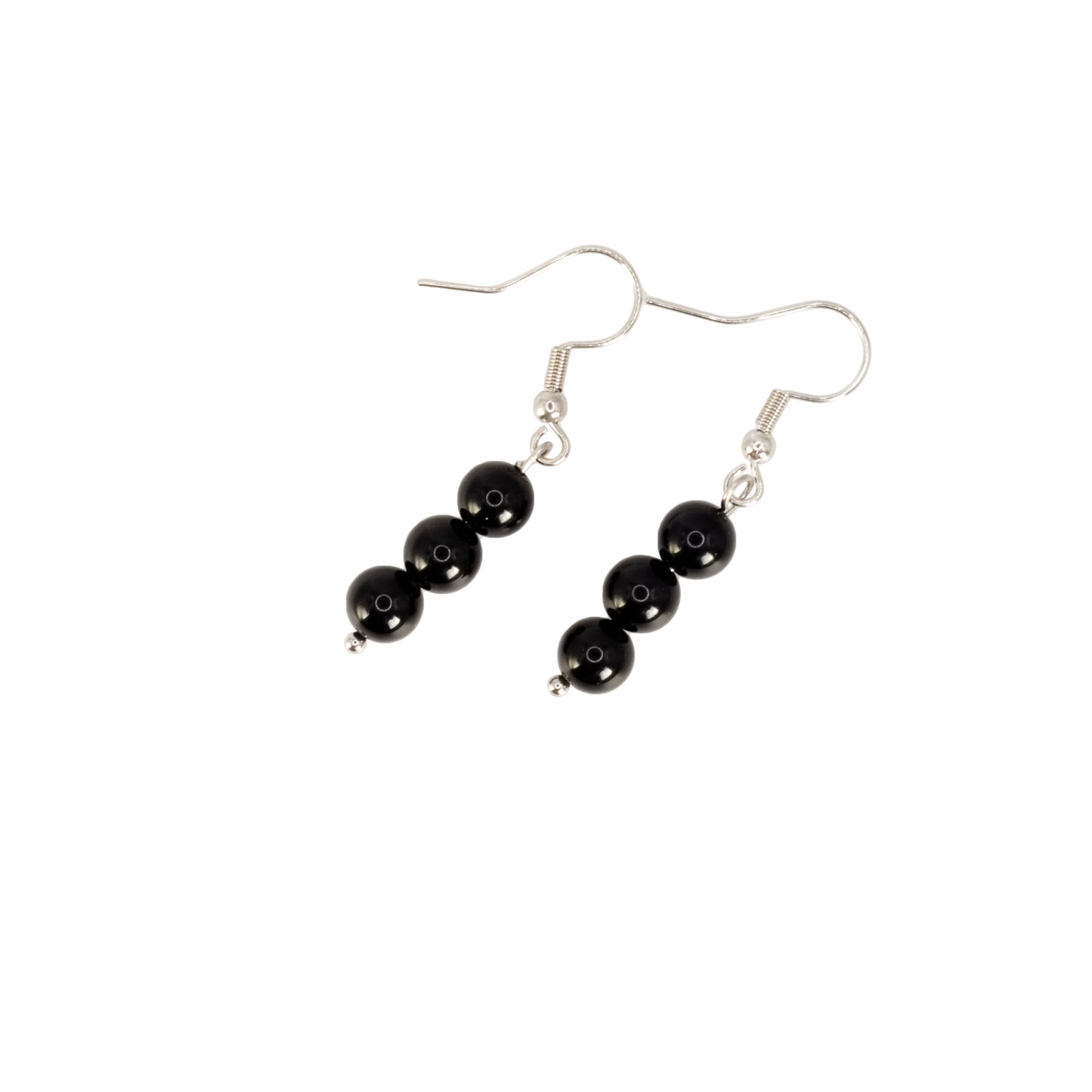 Boucles d'oreilles boules pendantes en obsidienne noire du Mexique de qualité AA.