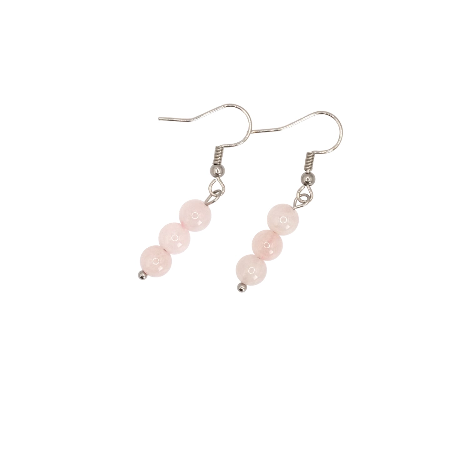 Boucles d'oreilles boules pendantes en quartz rose du Brésil.
