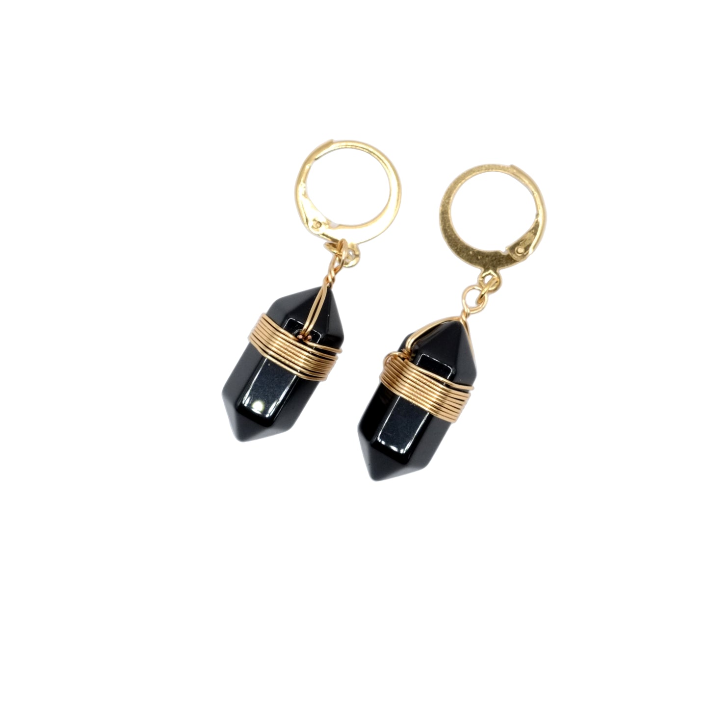 Boucles d'oreilles pointe pendante en obsidienne noire du Mexique.