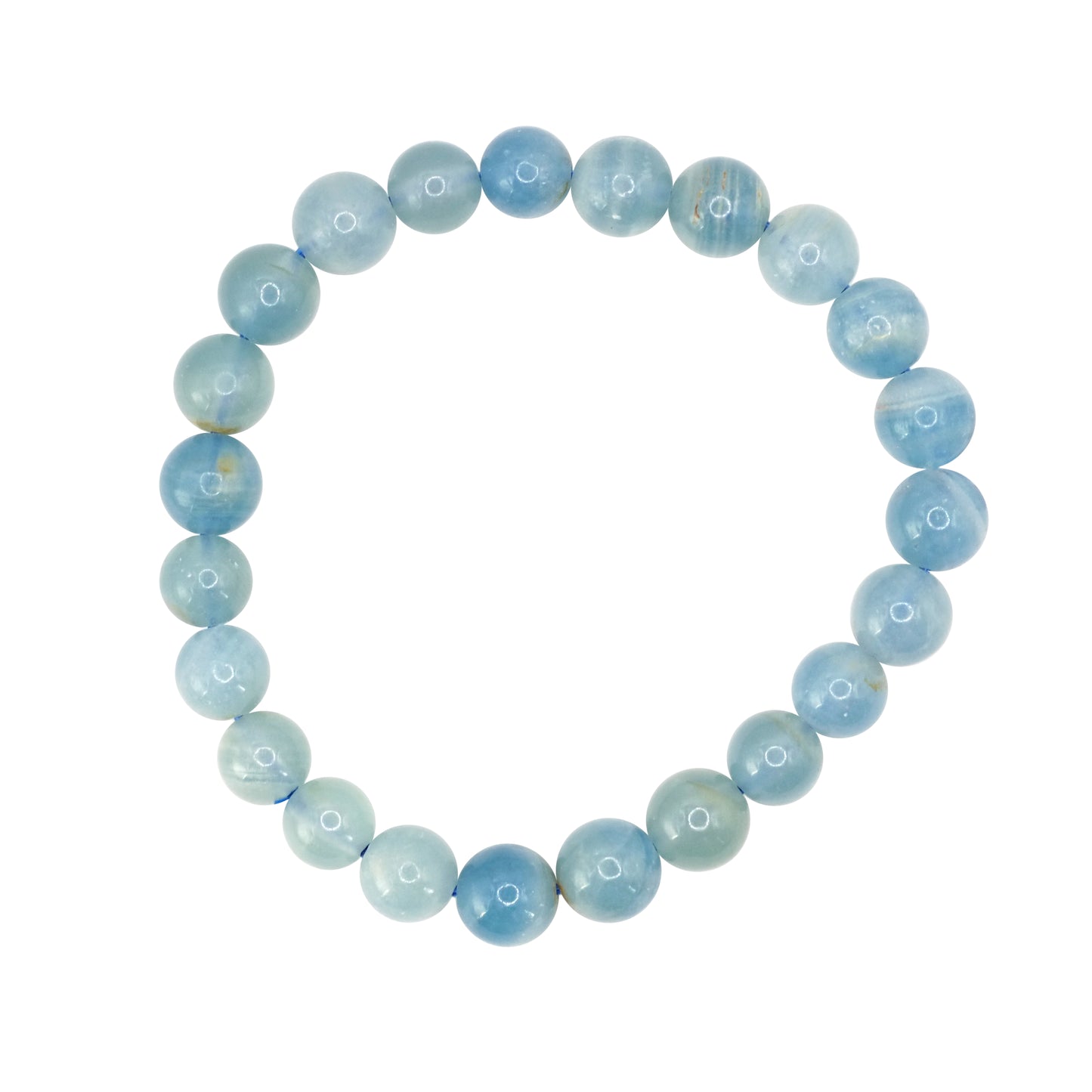 Bracelet boule en calcite bleue du Mexique de qualité AAA.
