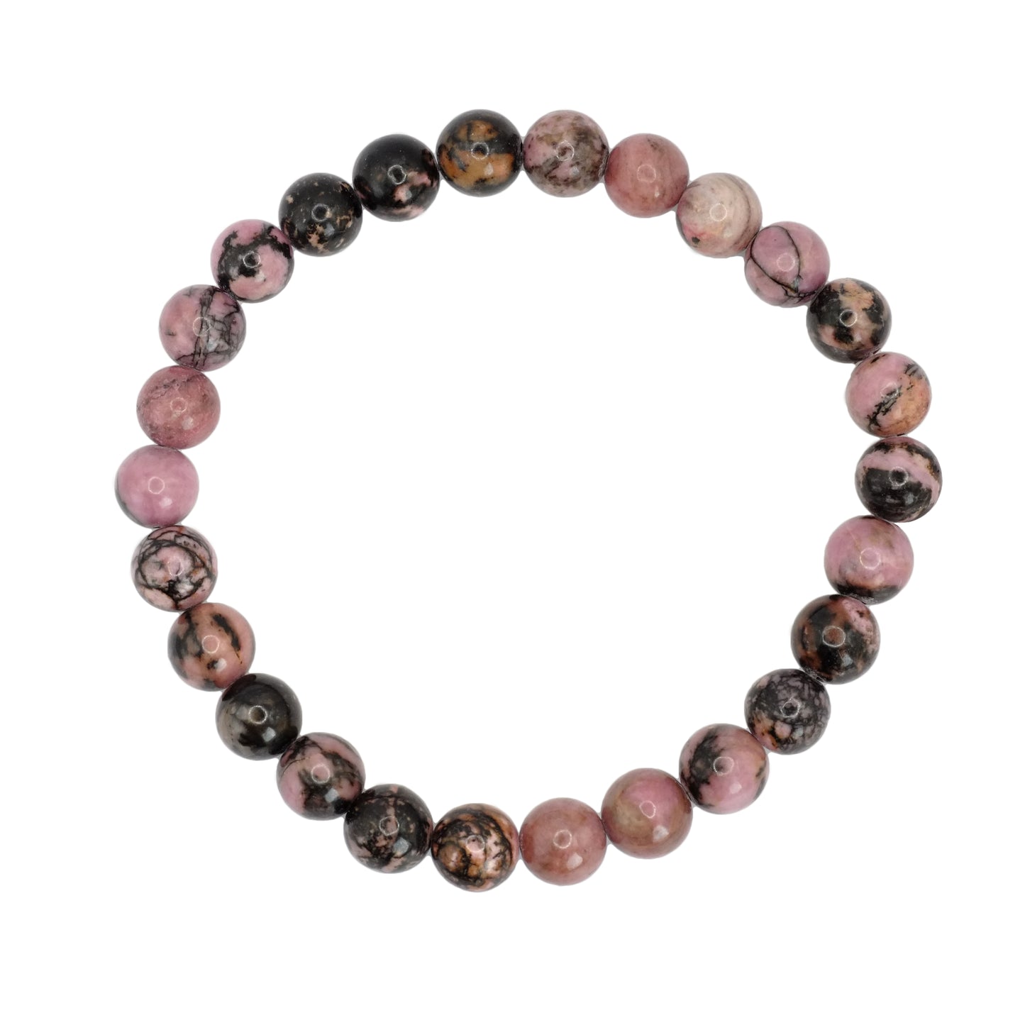 Bracelet boule en rhodonite de Madagascar. Tour de poignet : 18 - 20 cm. Taille 2 = 25/27 perles.