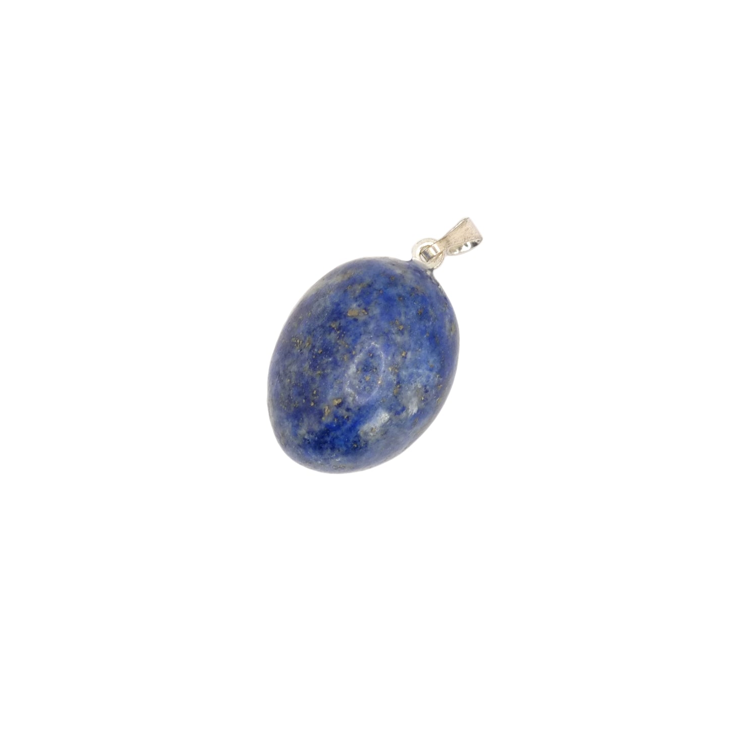 Pendentif pierre roulée en lapis-lazuli d'Afghanistan, de couleur bleu azur et tacheté de doré, et de forme ovale.
