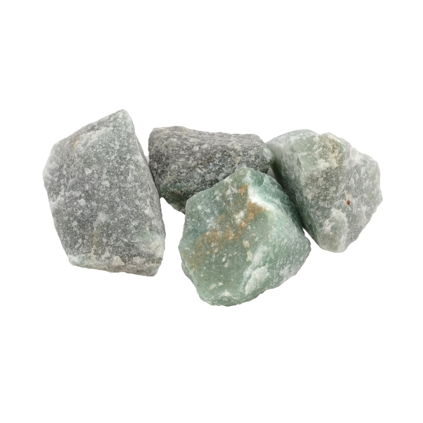 Photo de pierres brutes de taille moyenne en aventurine verte de qualité A provenant du Brésil.