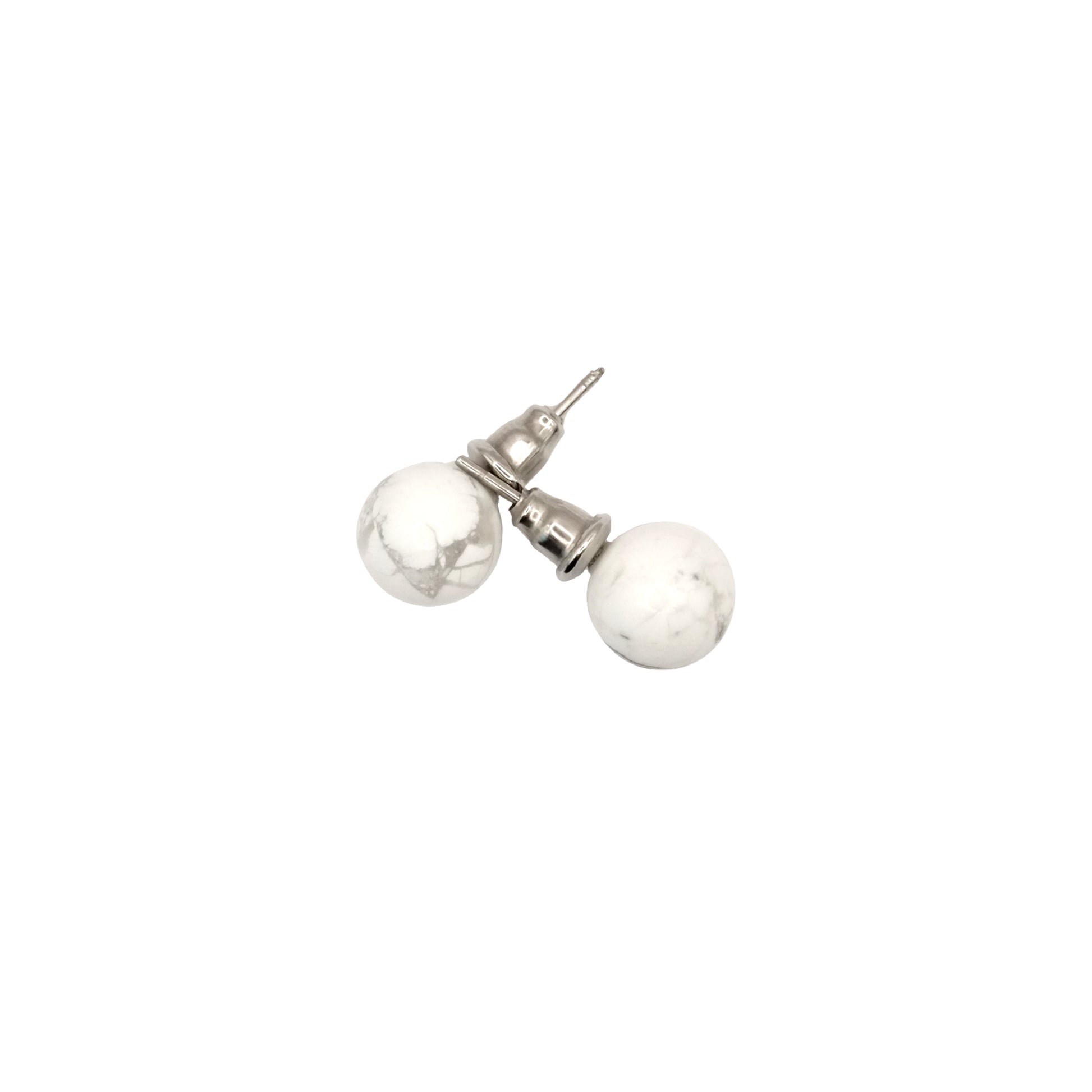 Boucles d'oreilles boule en howlite du Zimbabwe.
