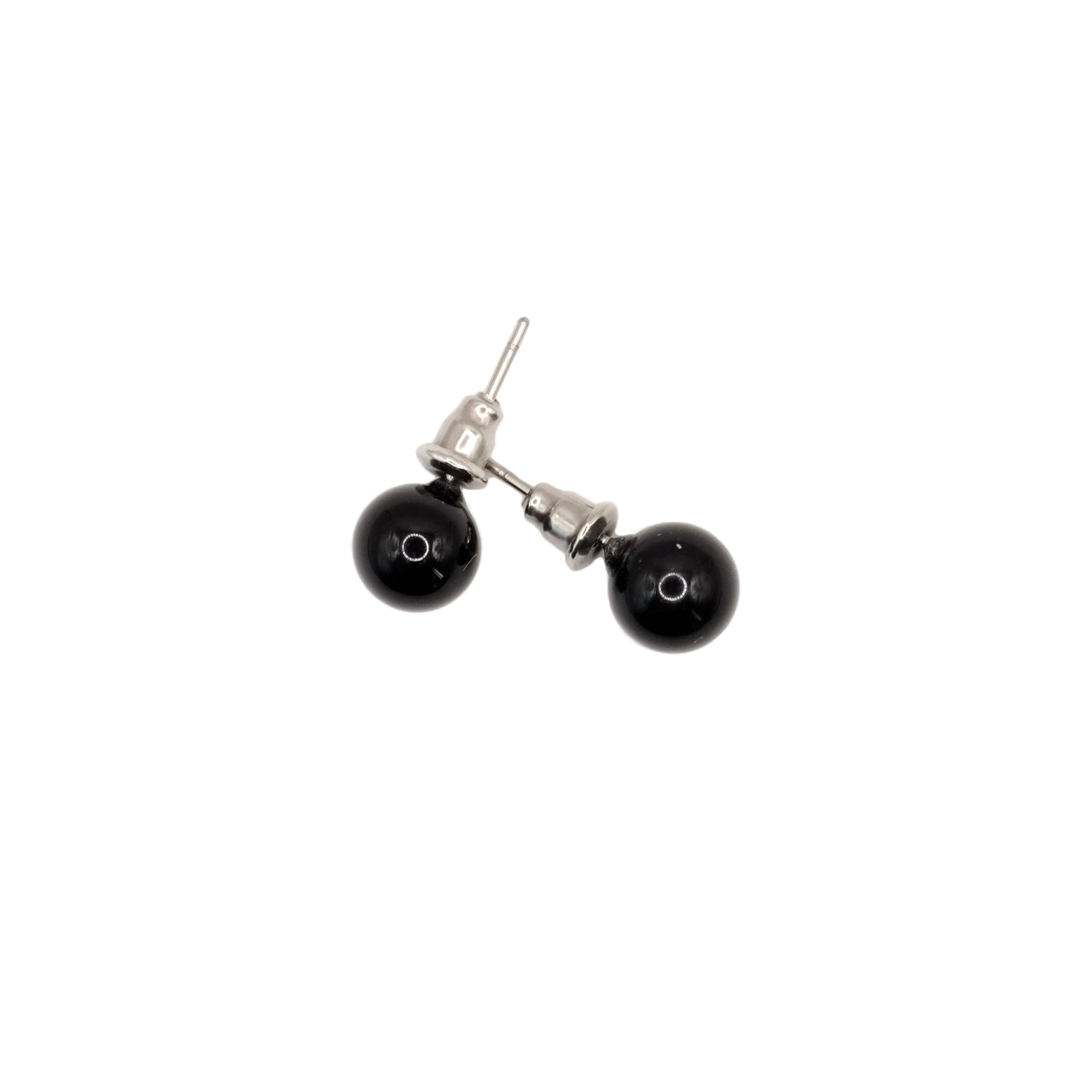 Boucles d'oreilles boule en obsidienne noire du Mexique.