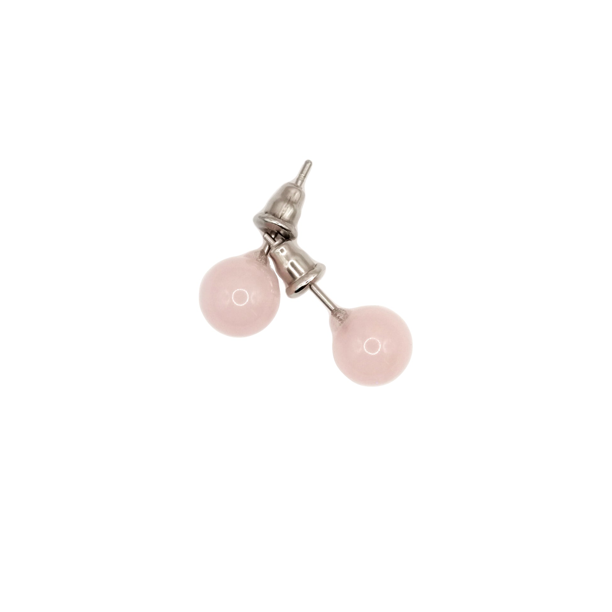 Boucles d'oreilles boule en quartz rose du Brésil.