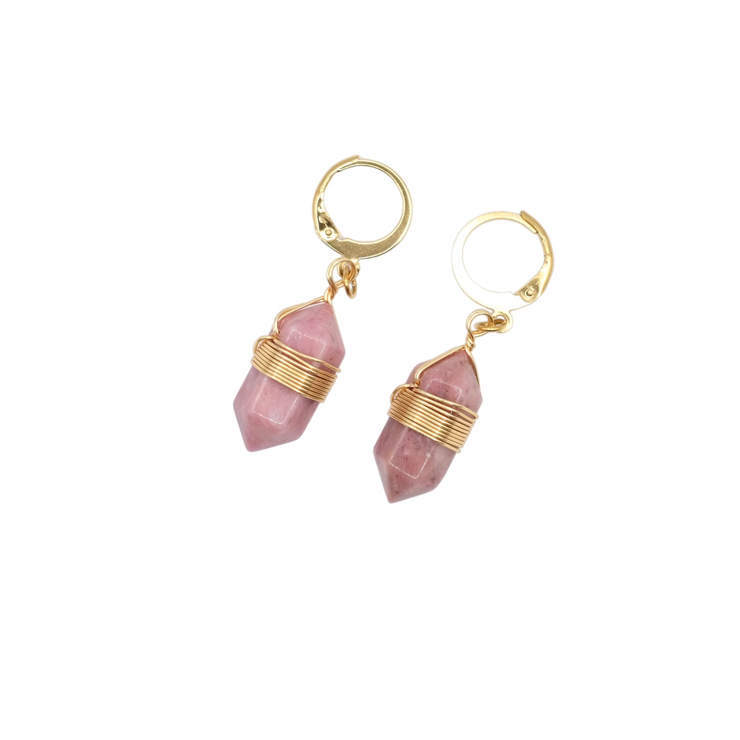 Boucles d'oreilles pointe pendante en rhodonite d'Australie.