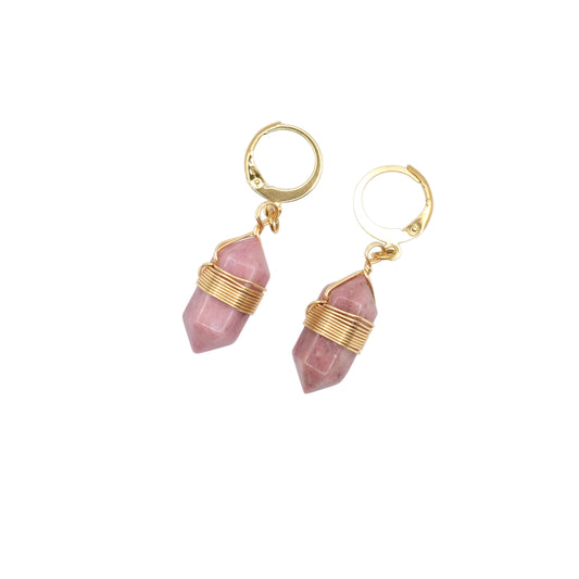 Boucles d'oreilles pointe pendante en rhodonite d'Australie.
