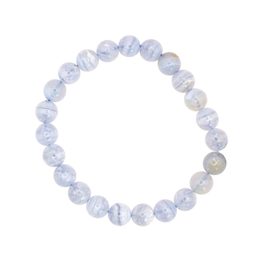 Bracelet boule en calcédoine bleue de Namibie de qualité AA.