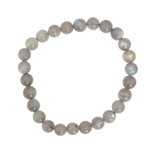 Bracelet boule en labradorite de Madagascar de qualité AA+. Tour de poignet : 18 – 20 cm. Taille 2 = 25/27 perles.