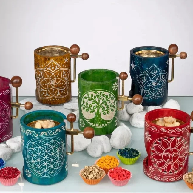 Soapstone incense burner for resins – Height adjustable – Spiritual motifs