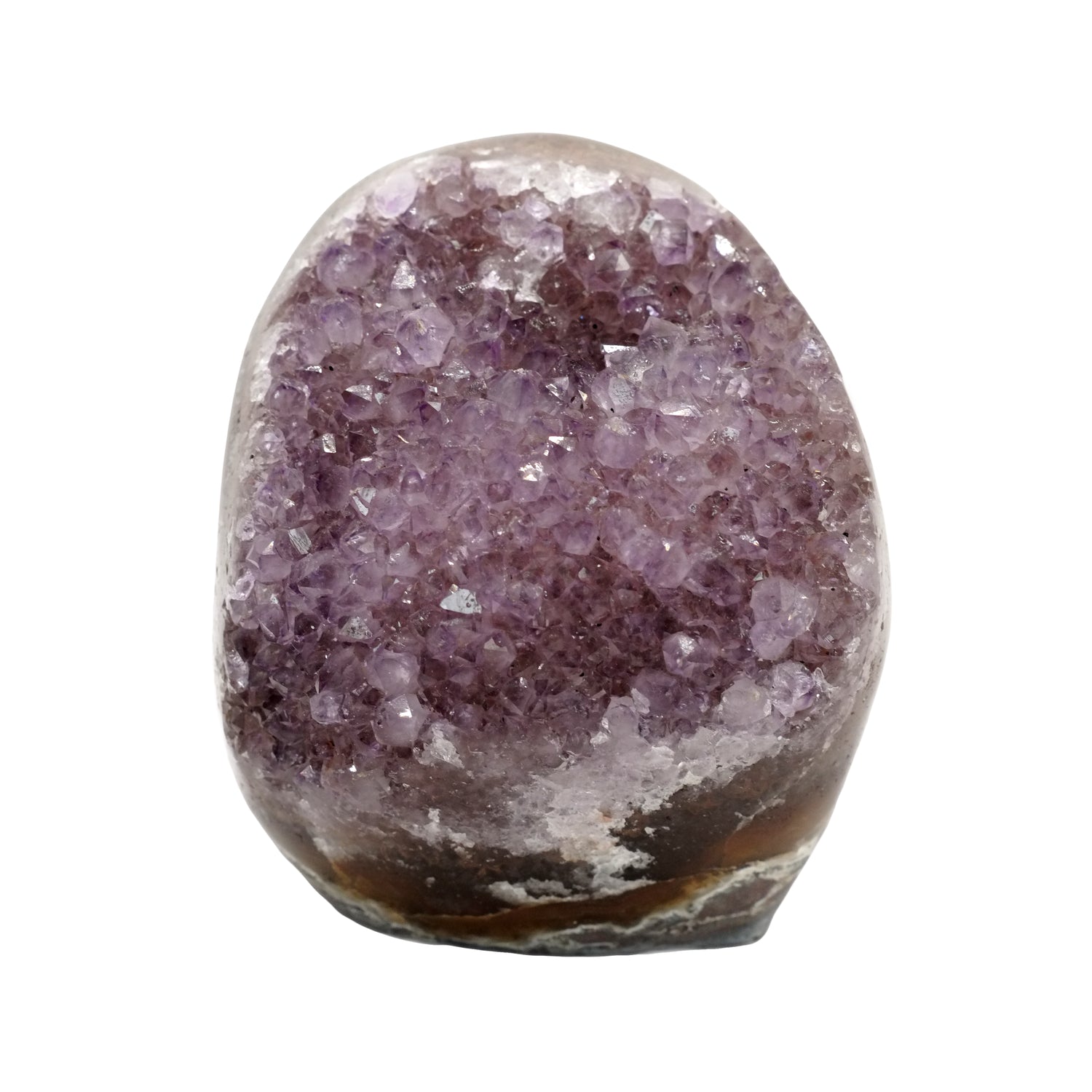 Géode d'améthyste d'Uruguay de qualité AA aux couleurs nuancées de violet clair et de blanc.
