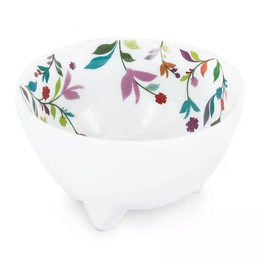 Porte-encens en porcelaine motifs fleurs multicolore accompagné d'un sachet de sable coloré